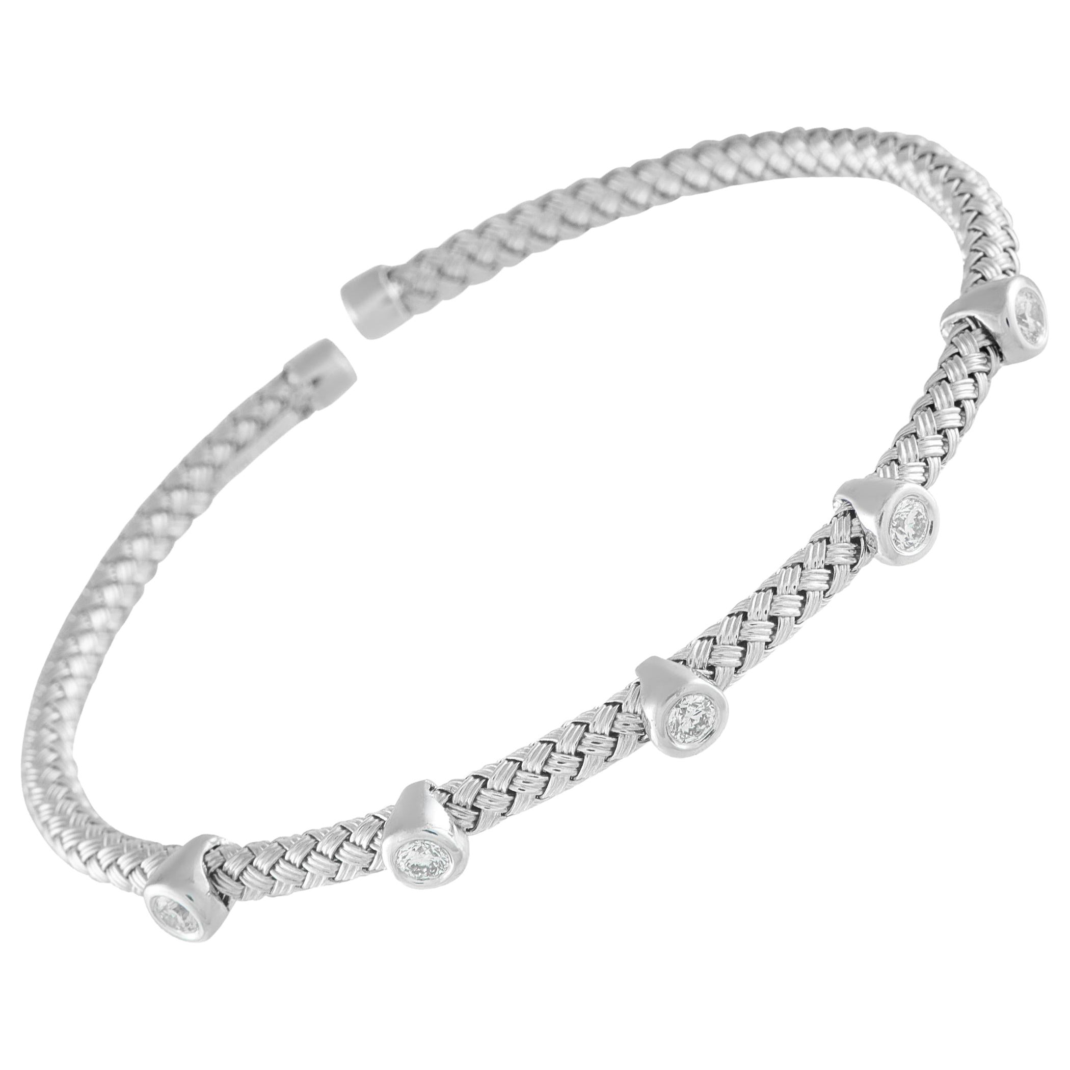 14K White Gold 0.54ct Diamond Woven Bangle Bracelet MF15-111325