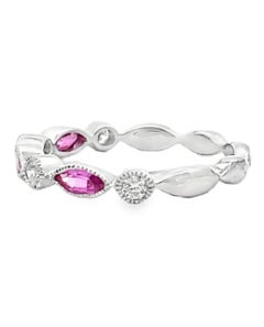 14K White Gold 0.55 Ct Marquise Pink Sapphire & 0.19 Carat Diamond Band Ring