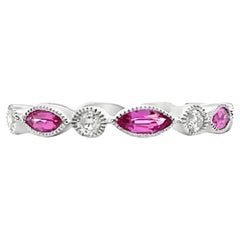 14K White Gold 0.55 Ct Marquise Pink Sapphire 
0.19 Carat Diamond Band Ring