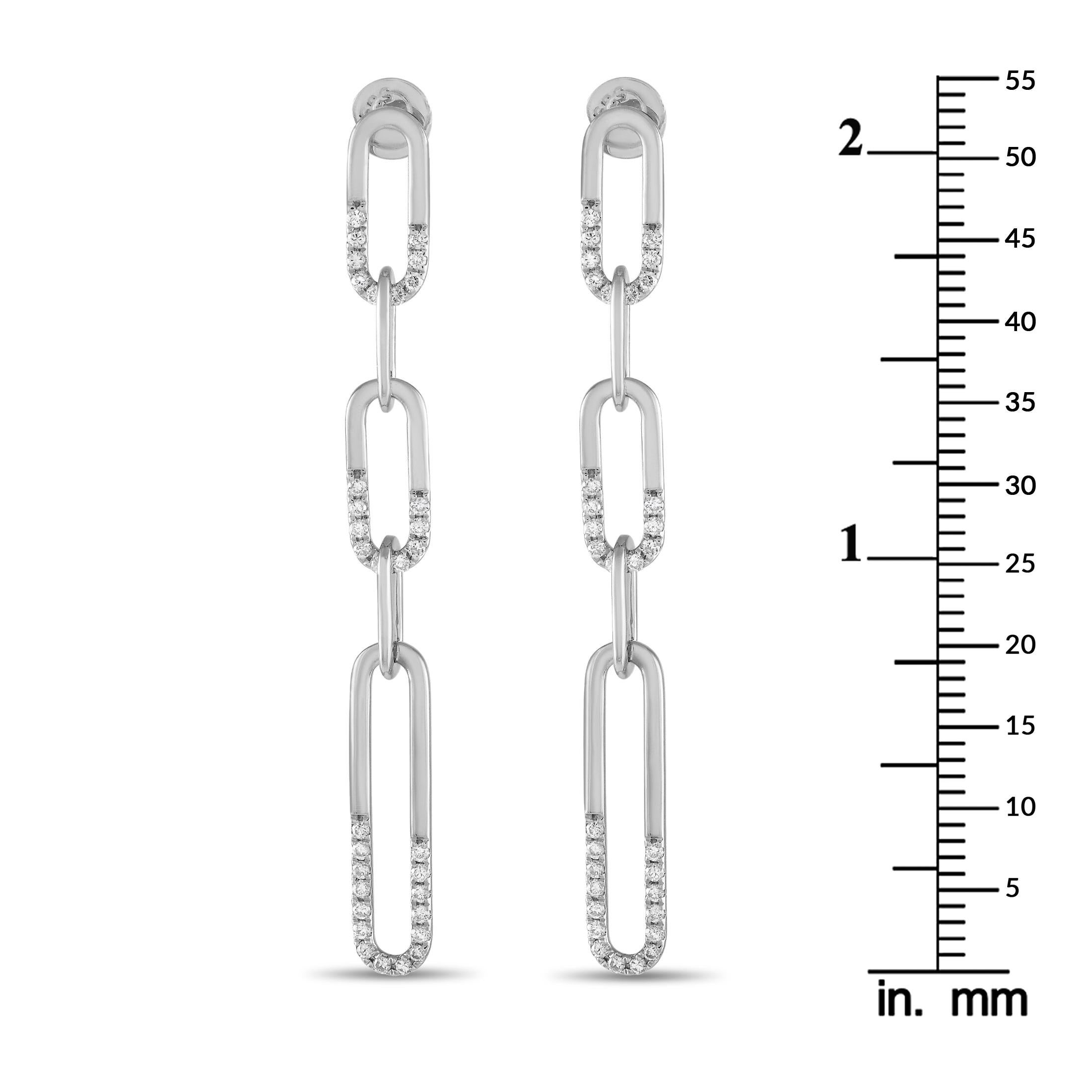 Round Cut 14K White Gold 0.55ct Diamond Dangle Earrings For Sale