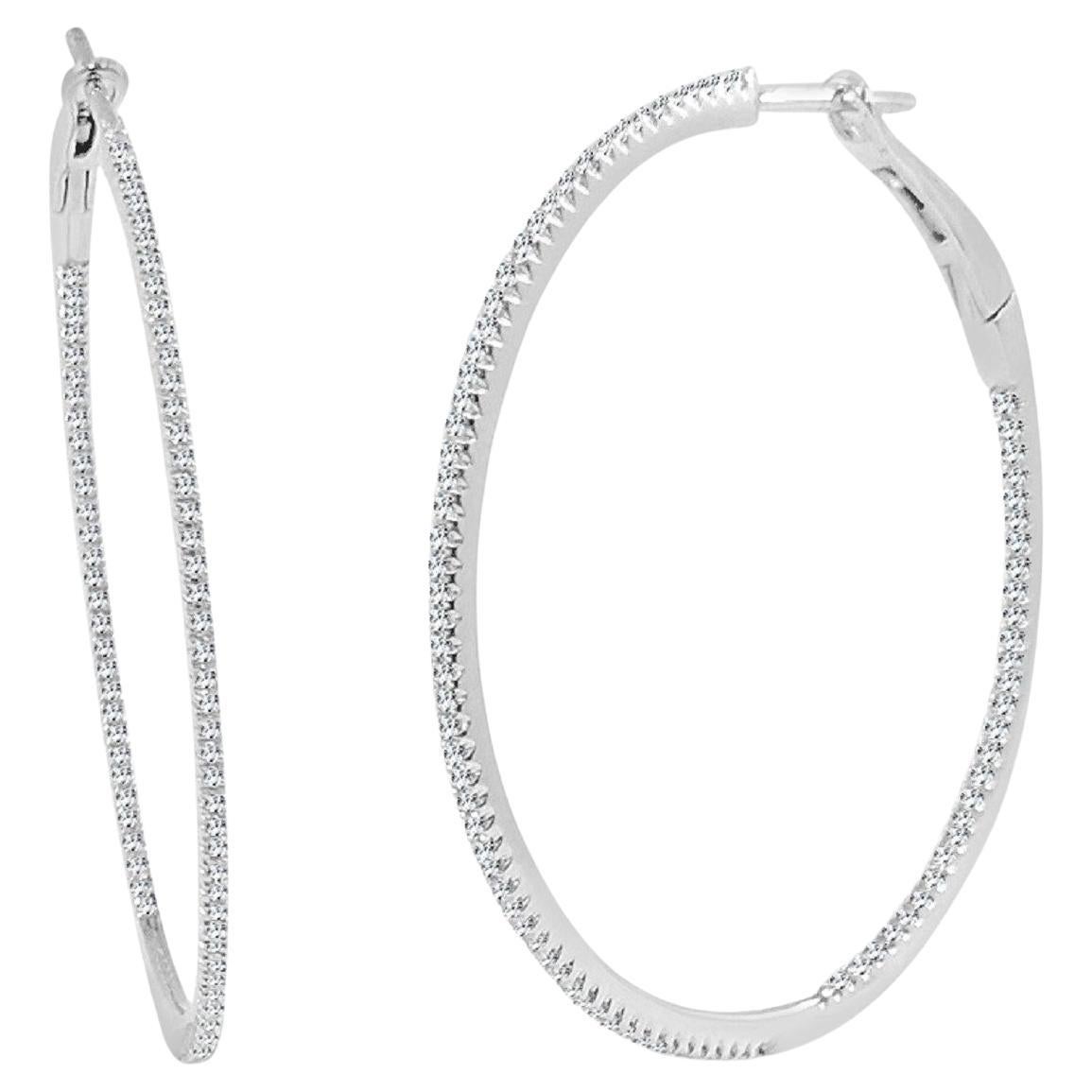 14K White Gold 0.55ct Diamond Hoops for Her For Sale