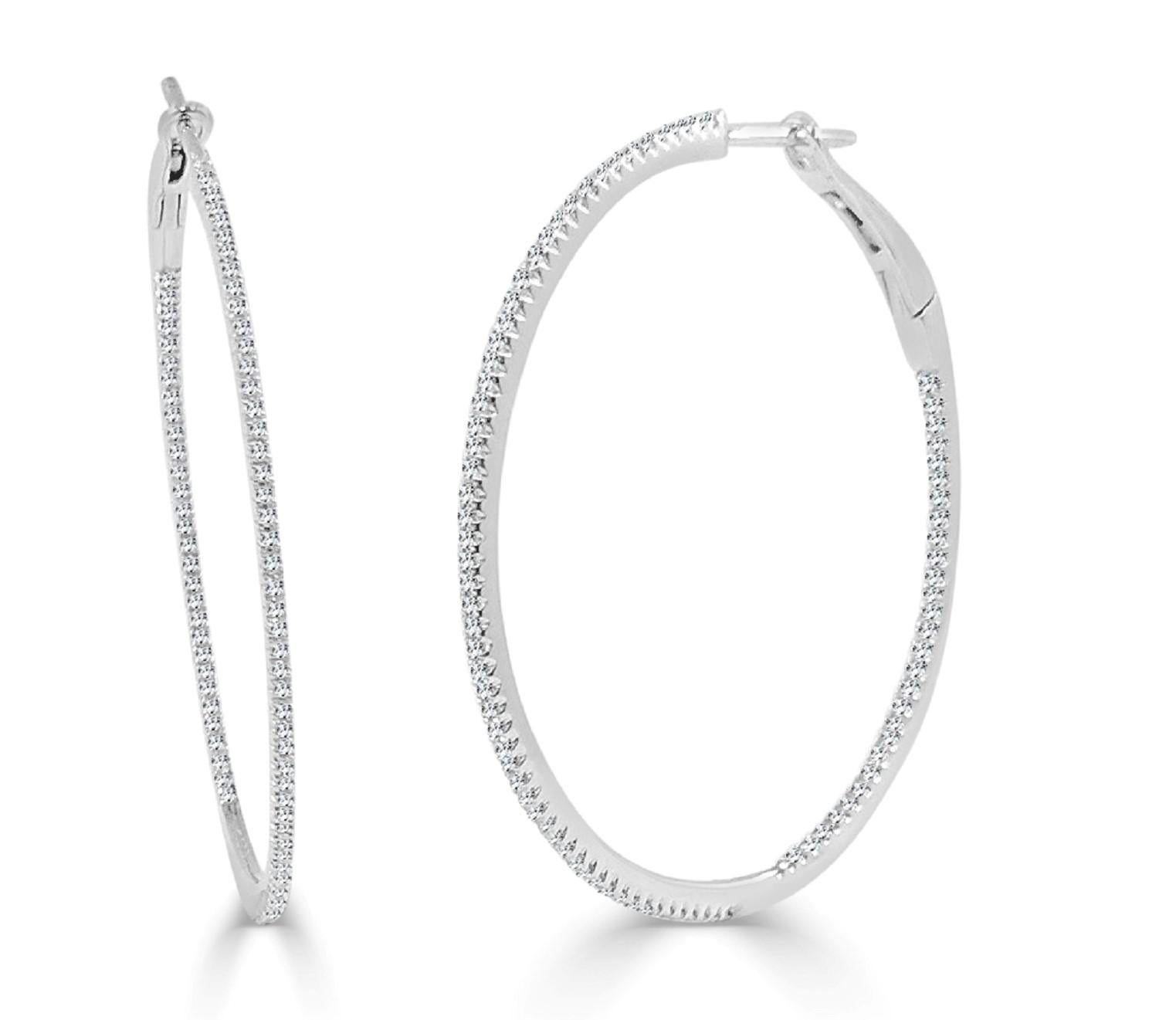 Baguette Cut 14K White Gold 0.55ct Diamond Hoops for Her For Sale