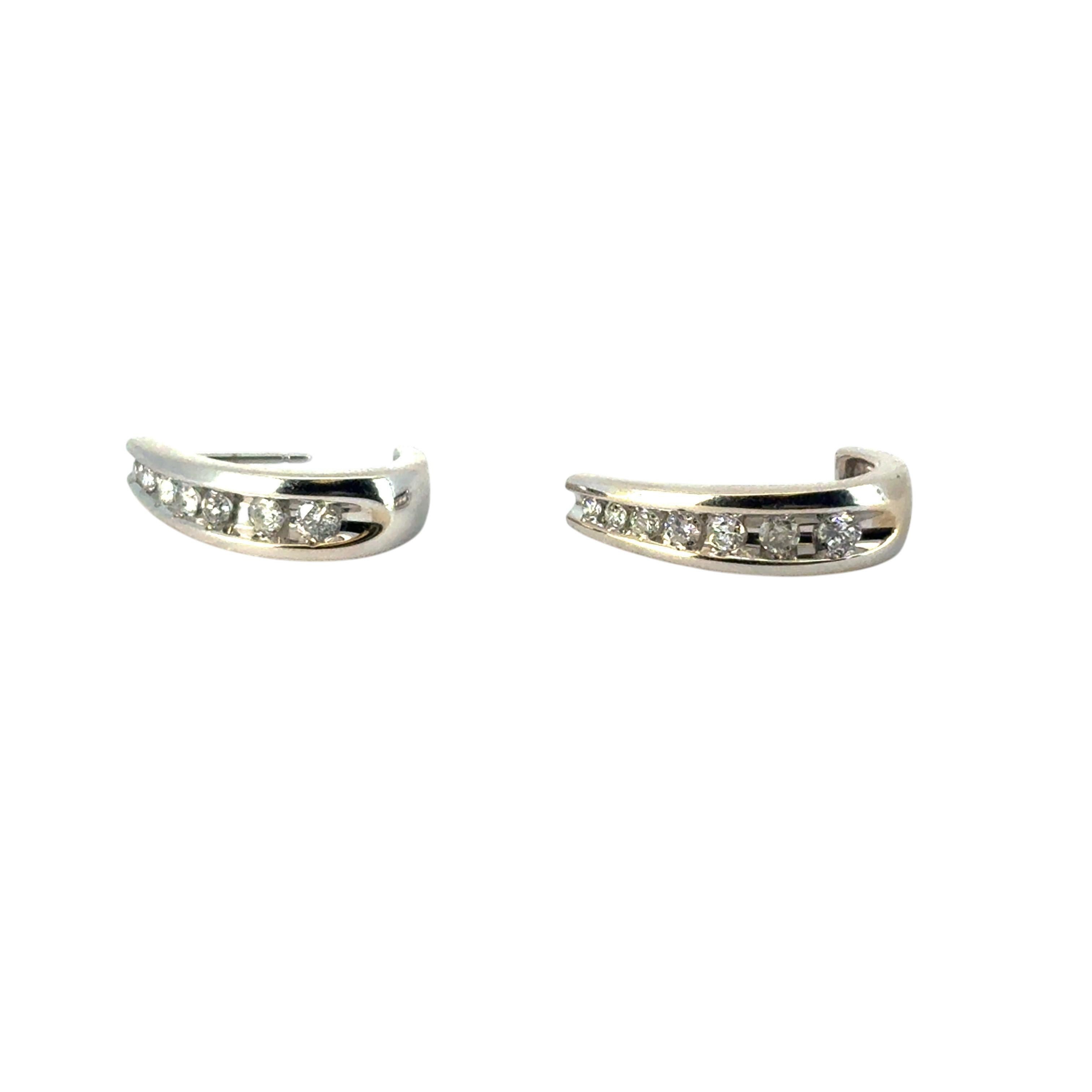 14k White Gold 0.57ctw Channel Set Diamond Hoops For Sale 5