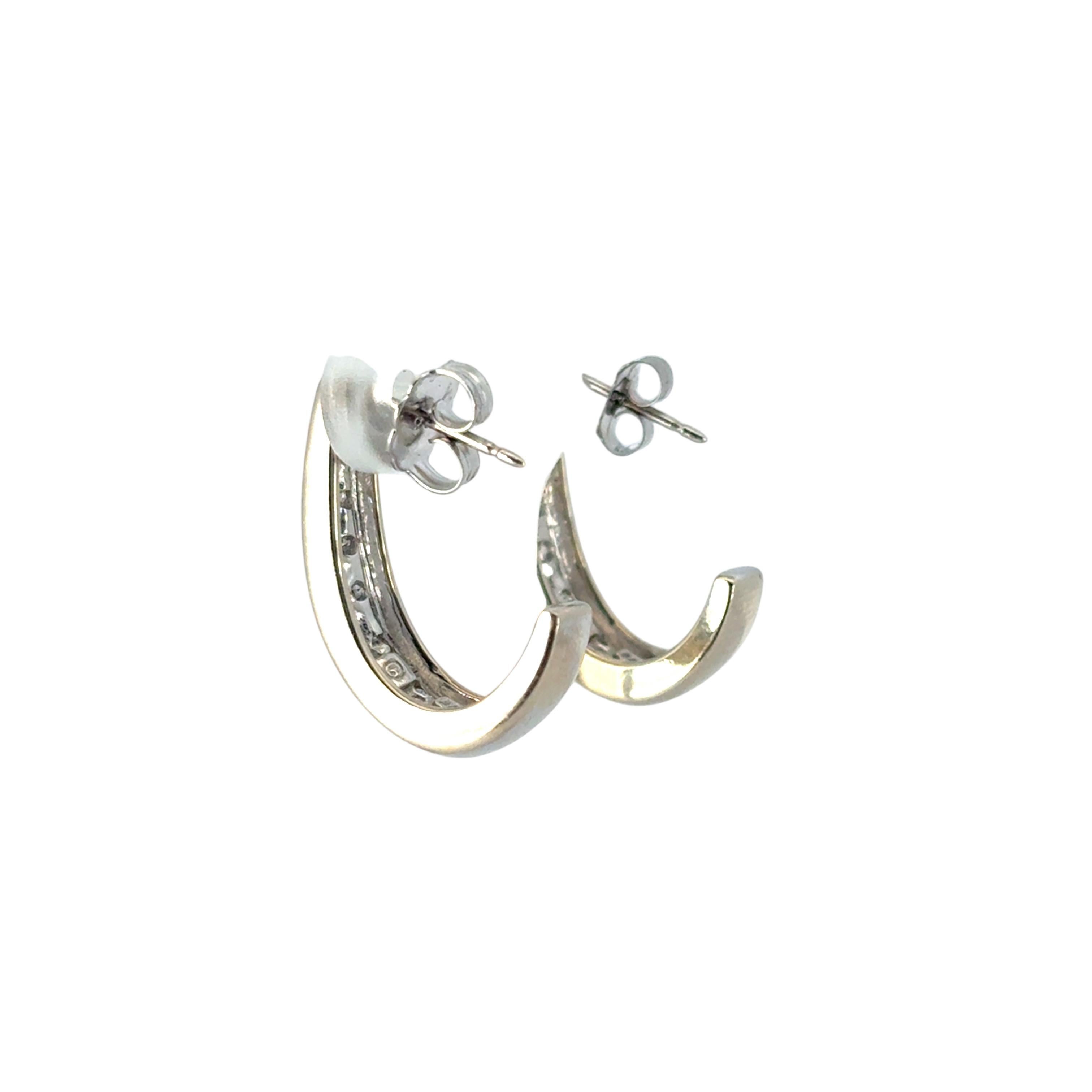 14k White Gold 0.57ctw Channel Set Diamond Hoops For Sale 2