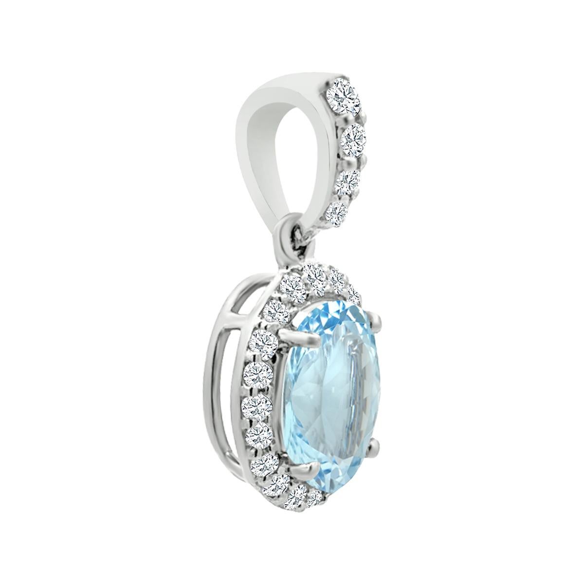 Treat Yourself To Something Special With This Stunning Pendant.
This a Very Fine Quality March Birthstone Pendant, We Really Adore The Design Of This Pendant.
This 14K White Gold Pendant Features 7x5mm Blue Aquamarine Gemstone And Round Brilliant