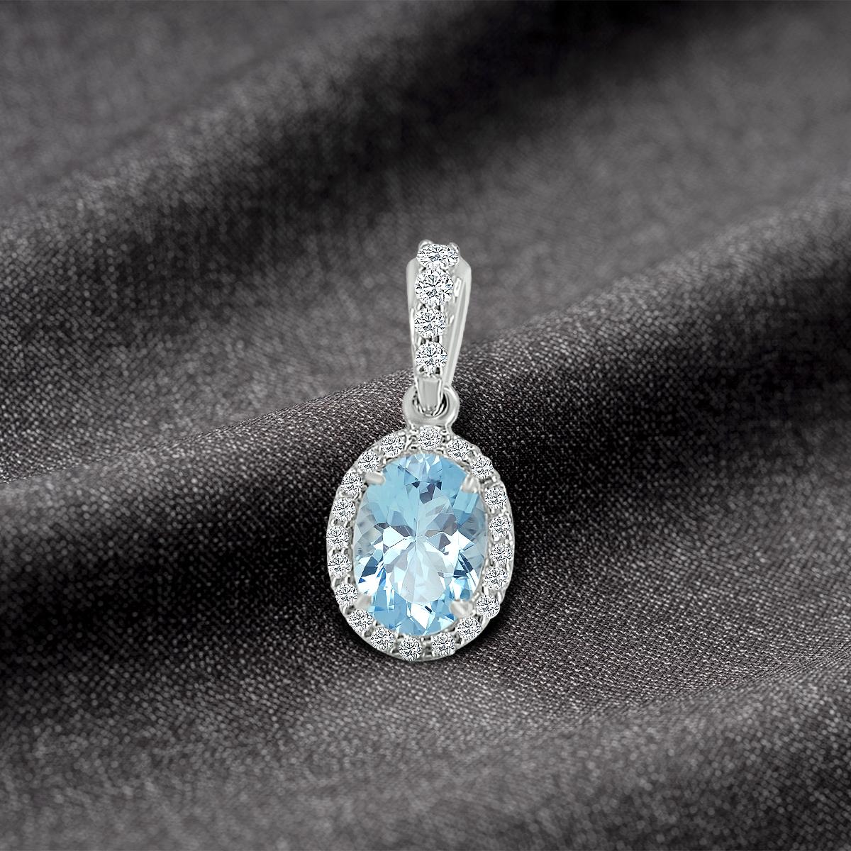 Women's 14k White Gold 0.58cts Aquamarine and Diamond Pendant, Style#TS1118AQP 19218/4 For Sale