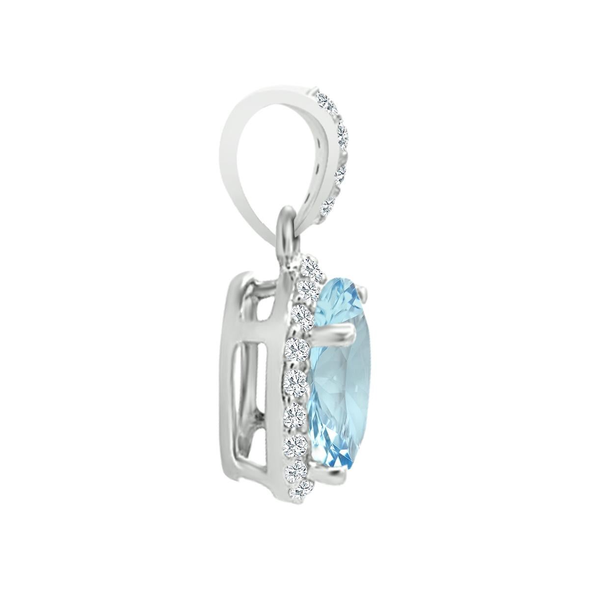 Modern 14k White Gold 0.58cts Aquamarine and Diamond Pendant, Style#TS1118AQP 19218/4 For Sale