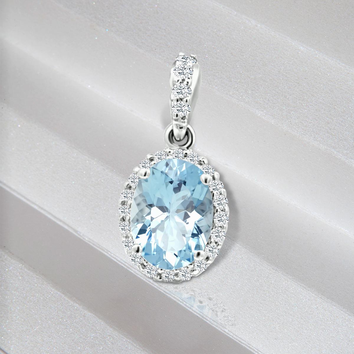 Oval Cut 14k White Gold 0.58cts Aquamarine and Diamond Pendant, Style#TS1118AQP 19218/4 For Sale