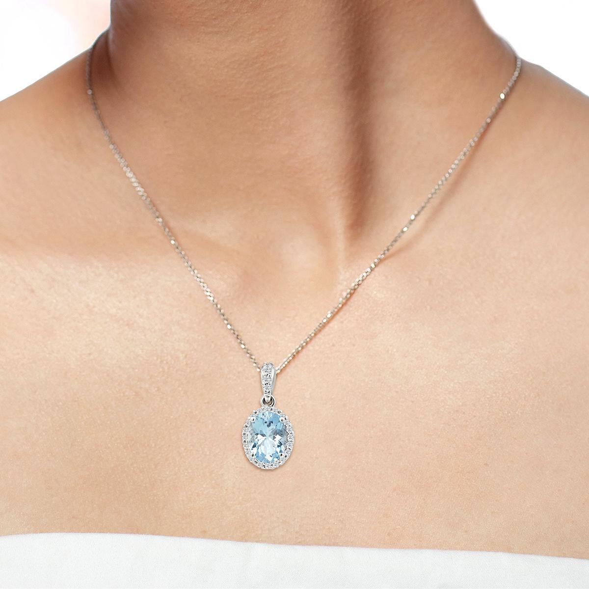 14k White Gold 0.58cts Aquamarine and Diamond Pendant, Style#TS1118AQP 19218/4 For Sale 2
