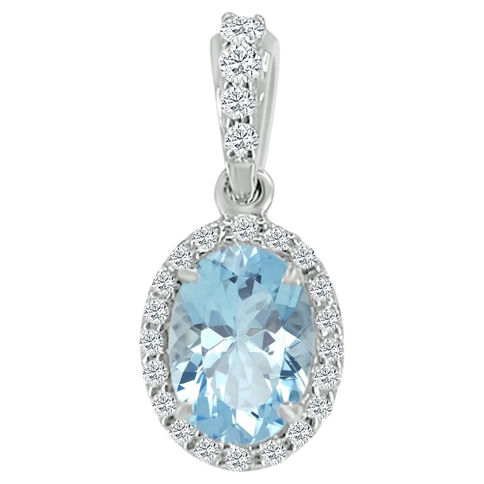 14k White Gold 0.58cts Aquamarine and Diamond Pendant, Style#TS1118AQP 19218/4 For Sale