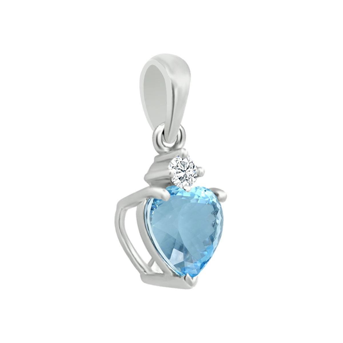 Bright And Vibrant, This Aquamarine Pendant Adorned With A Diamond Radiant Warmth. 
This Pendant Features A 6mm Icy-Blue Aquamarine Gemstone In Heart Shape With A Diamond On Top.
This Aqua Pendant Is Crafted In 14K White Gold And A Perfect Jewelry