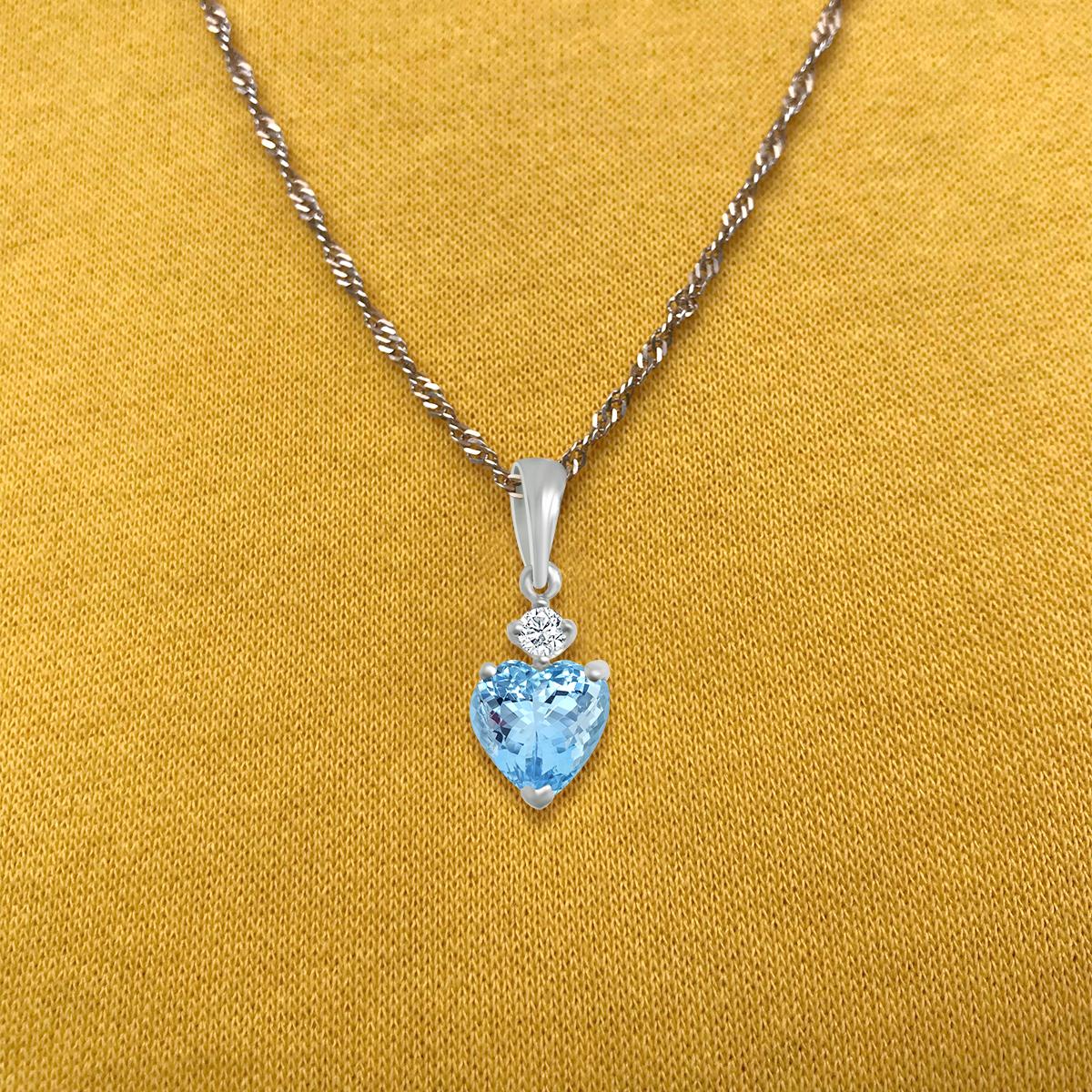 Heart Cut 14K White Gold 0.58cts Aquamarine and Diamond Pendant, Style#TS1353AQP 22057/4 For Sale