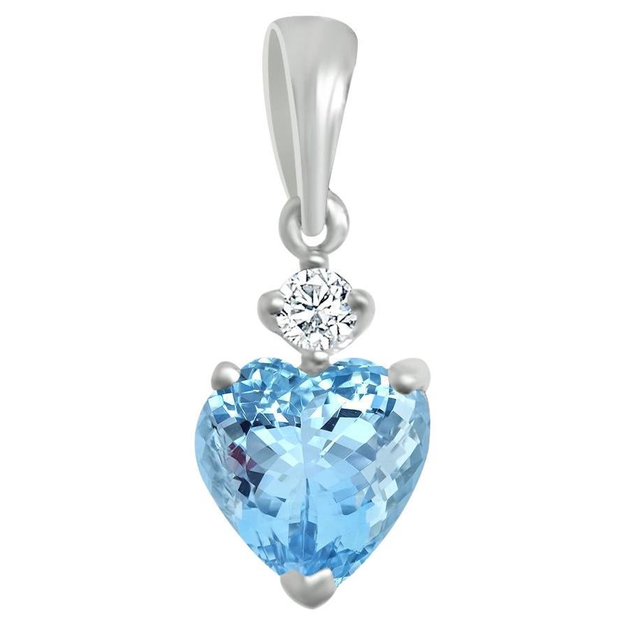 14K White Gold 0.58cts Aquamarine and Diamond Pendant, Style#TS1353AQP 22057/4 For Sale