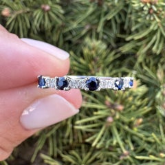 14k White Gold 0.58ctw Sapphire & Diamond Dainty Stack Band Ring