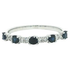 14k White Gold 0.58ctw Sapphire & Diamond Dainty Stack Band Ring