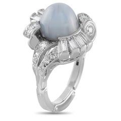 14K White Gold 0.60ct Diamond and Milky Blue Sapphire Cocktail Ring  MF40-021926