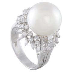 Anello in oro bianco 14K con diamanti e perle da 0,60 carati MF14-050526