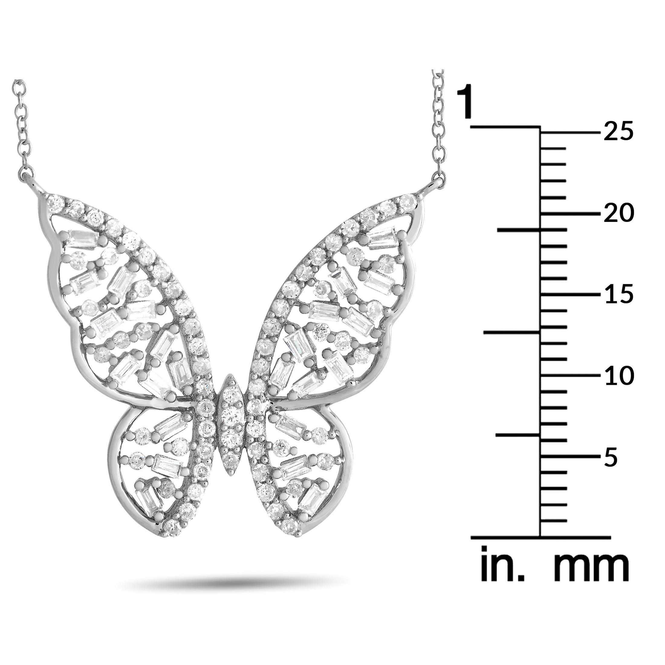 Mixed Cut 14K White Gold 0.60ct Diamond Butterfly Necklace For Sale