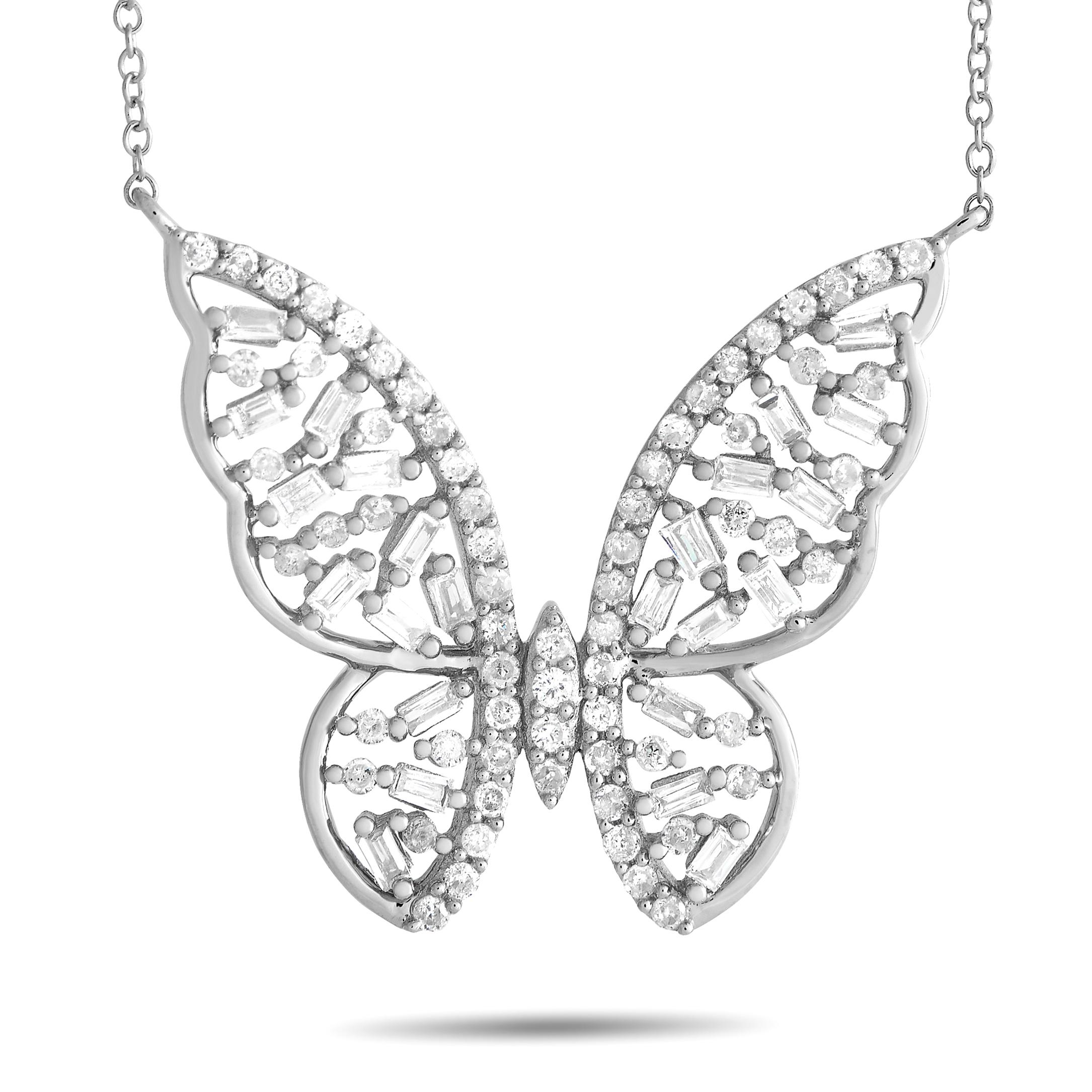 14K White Gold 0.60ct Diamond Butterfly Necklace In New Condition For Sale In Southampton, PA