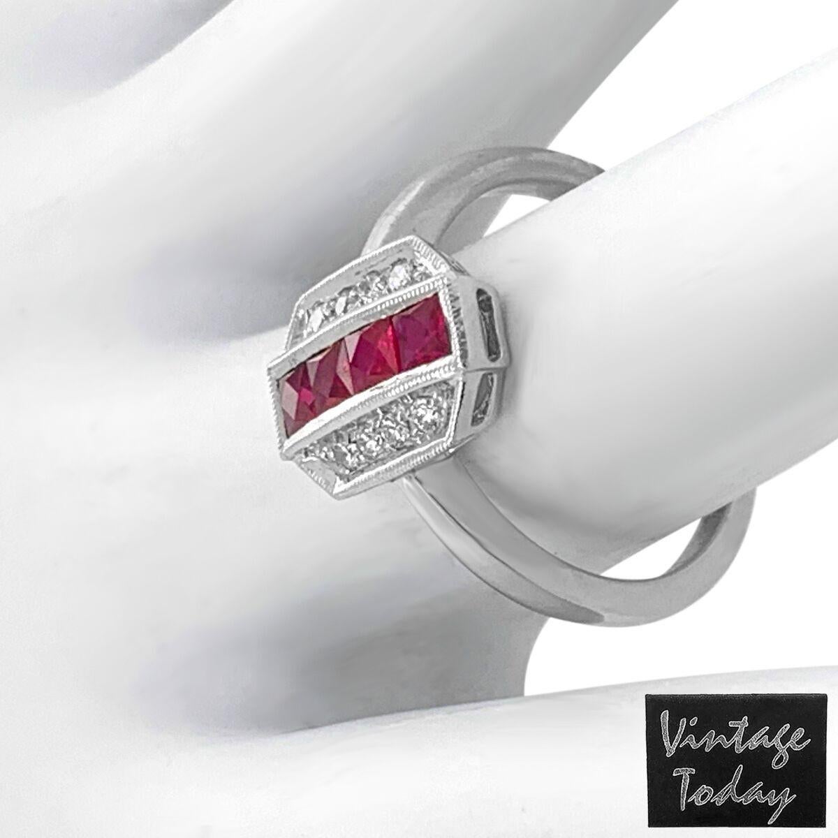 14K White Gold 0.60ct Ruby and Diamond Ring In New Condition For Sale In New York, NY