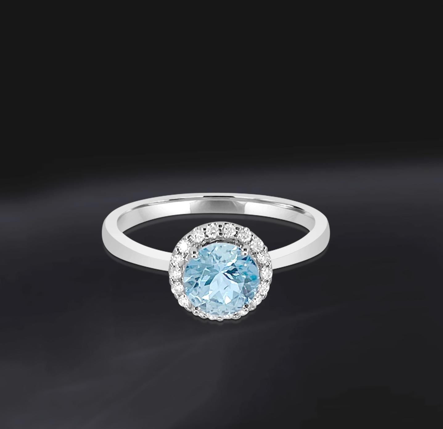 Modern 14K White Gold 0.60cts Aquamarine and Diamond Ring, Style# TS1079AQR 21109/8 For Sale
