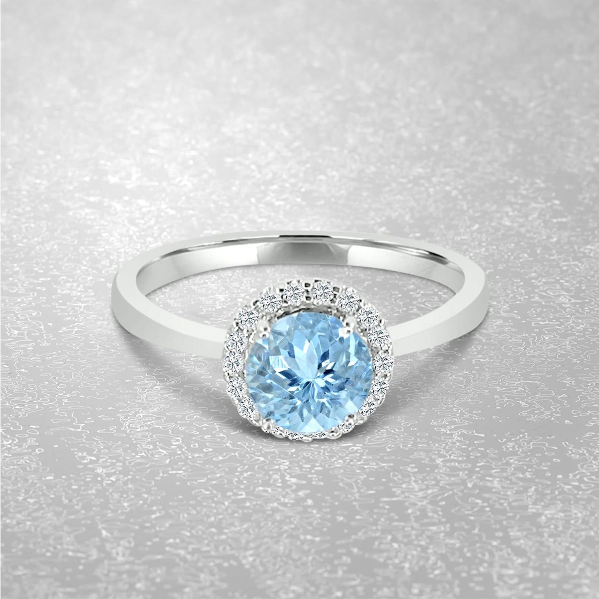 Round Cut 14K White Gold 0.60cts Aquamarine and Diamond Ring, Style# TS1079AQR 21109/8 For Sale