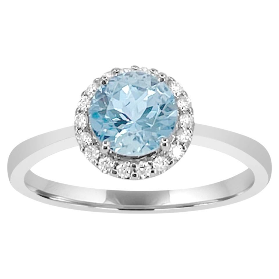 14K White Gold 0.60cts Aquamarine and Diamond Ring, Style# TS1079AQR 21109/8 For Sale