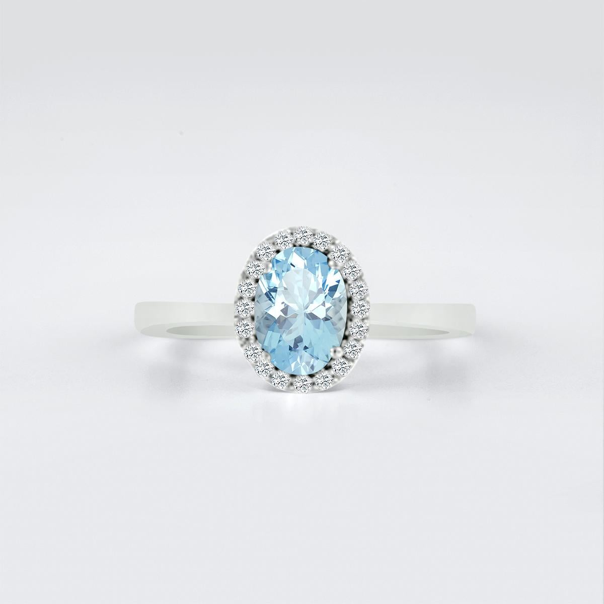 Modern 14k White Gold 0.60cts Aquamarine And Diamond Ring, Style# TS1118AQR 19305/10 For Sale