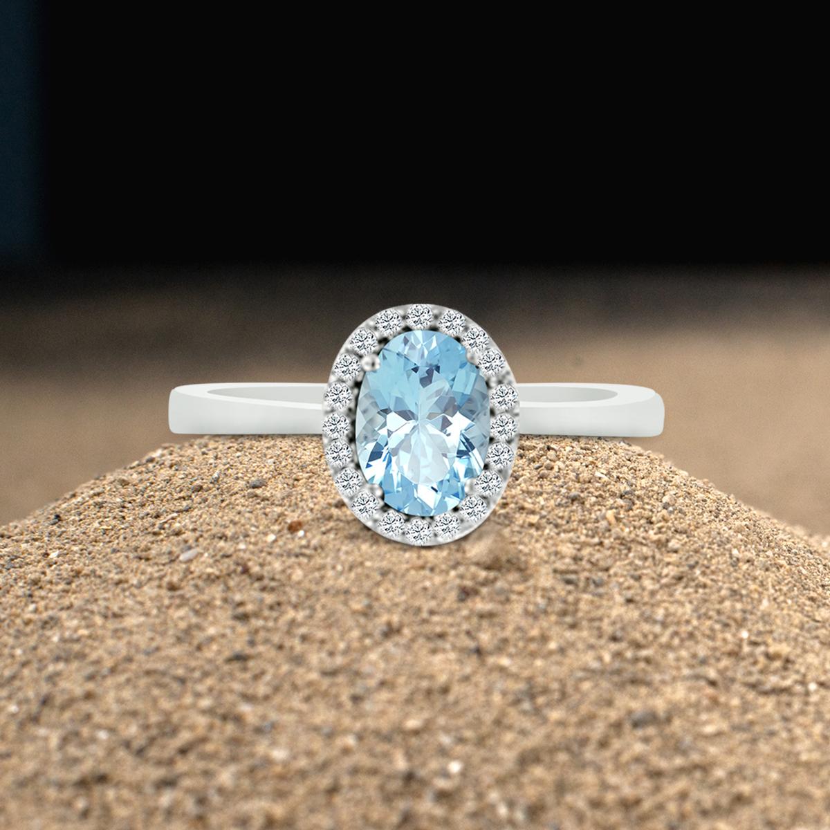 Oval Cut 14k White Gold 0.60cts Aquamarine And Diamond Ring, Style# TS1118AQR 19305/10 For Sale