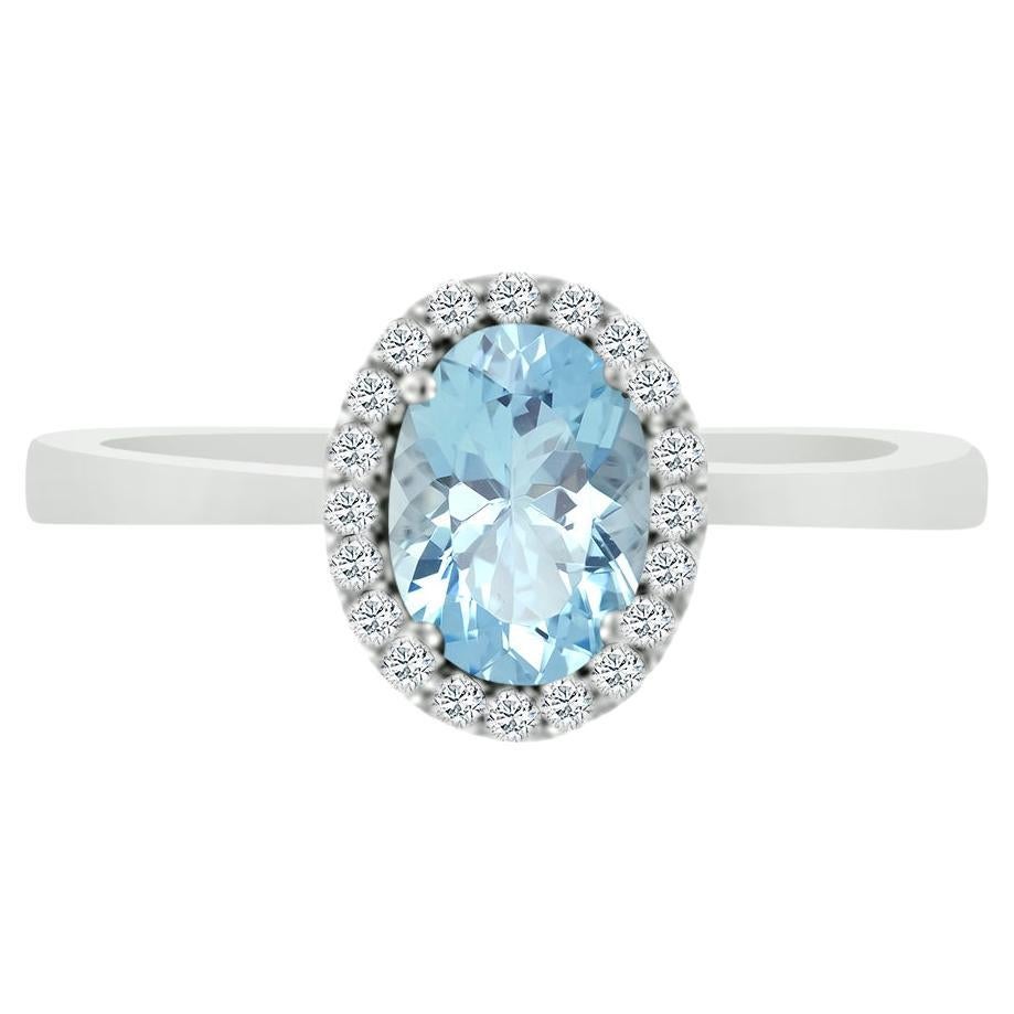 14k White Gold 0.60cts Aquamarine And Diamond Ring, Style# TS1118AQR 19305/10 For Sale