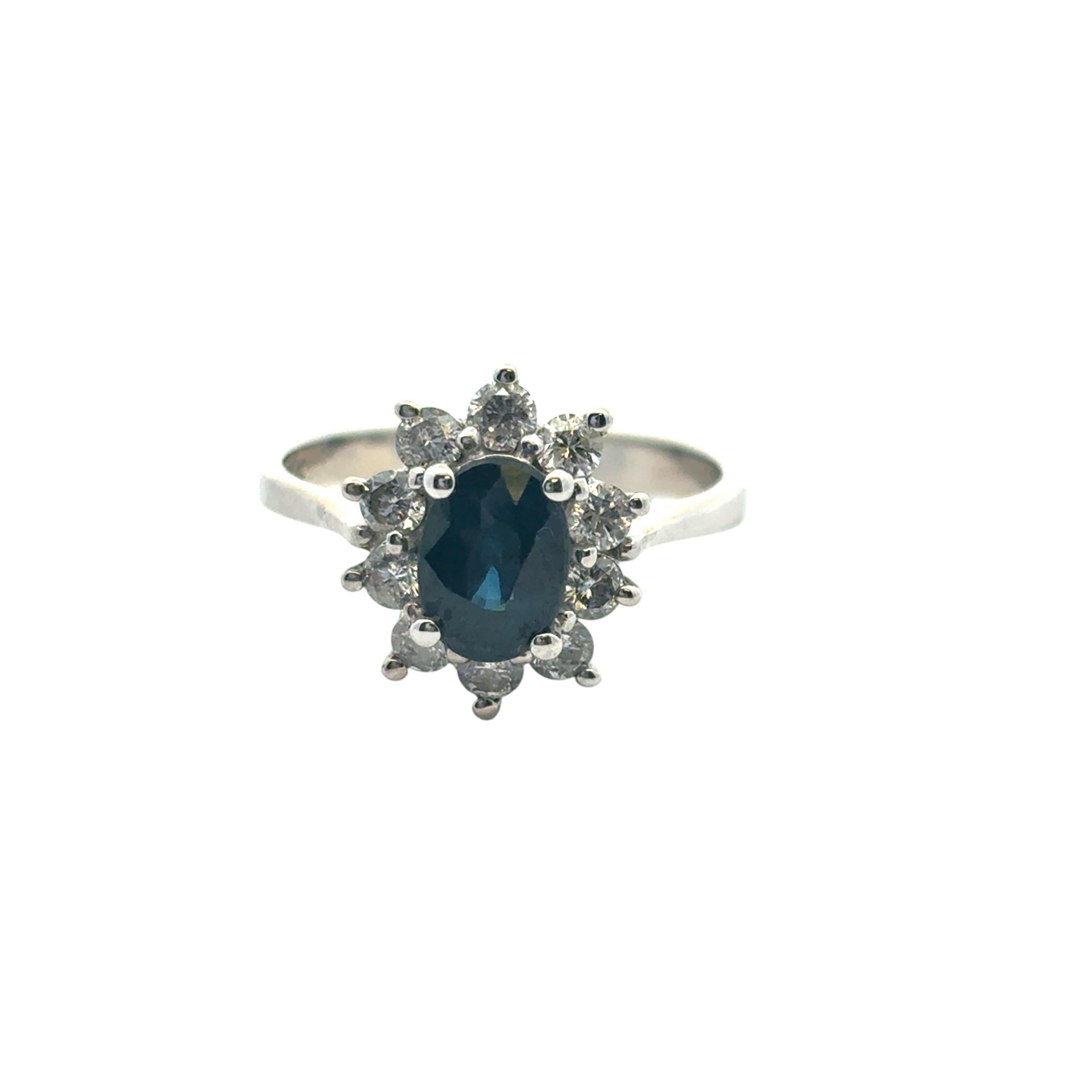 14k White Gold 0.60ctw Oval Blue Sapphire 0.40ctw Natural Diamond Ring For Sale 7