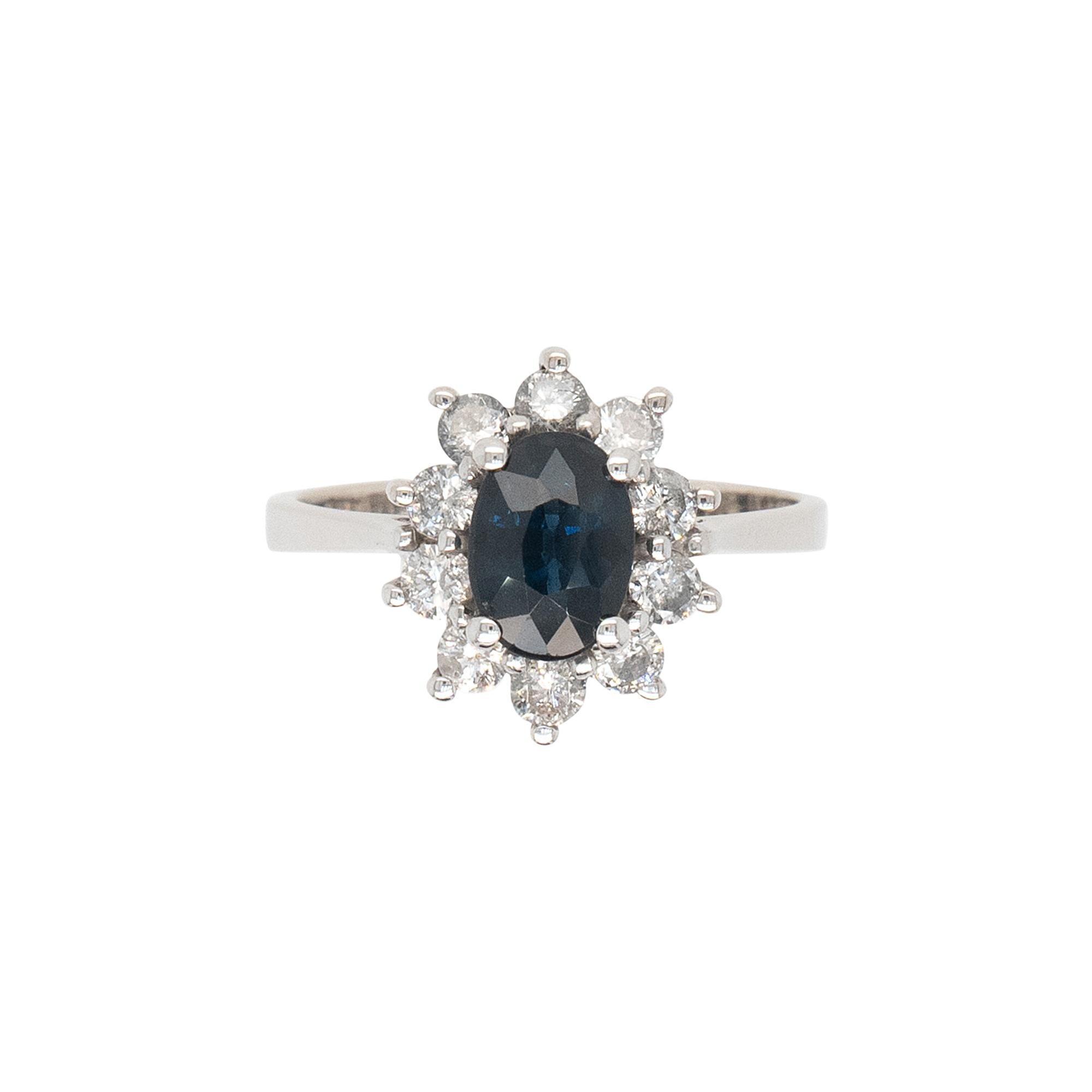 14k White Gold 0.60ctw Oval Blue Sapphire 0.40ctw Natural Diamond Ring For Sale 10