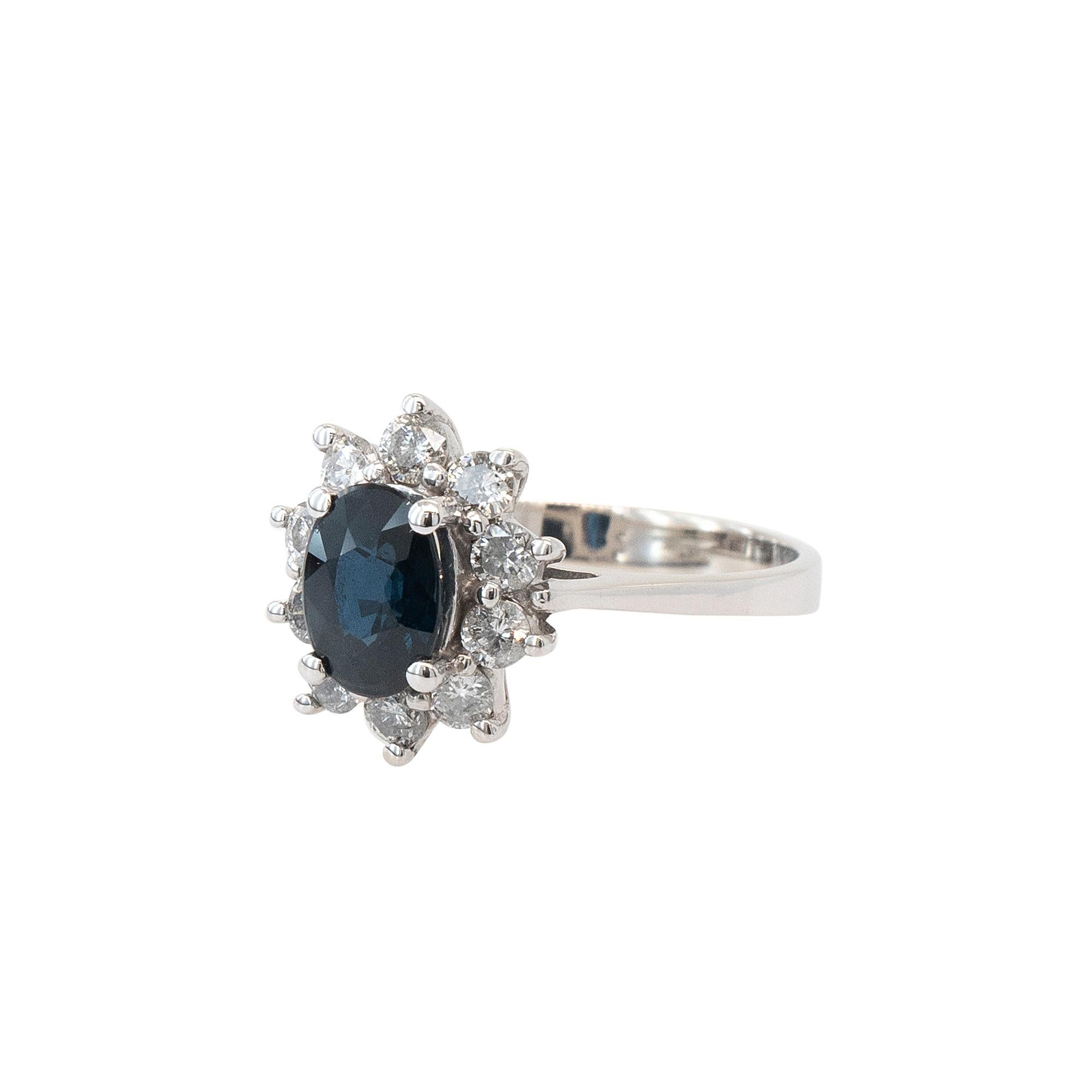 14k White Gold 0.60ctw Oval Blue Sapphire 0.40ctw Natural Diamond Ring For Sale 11
