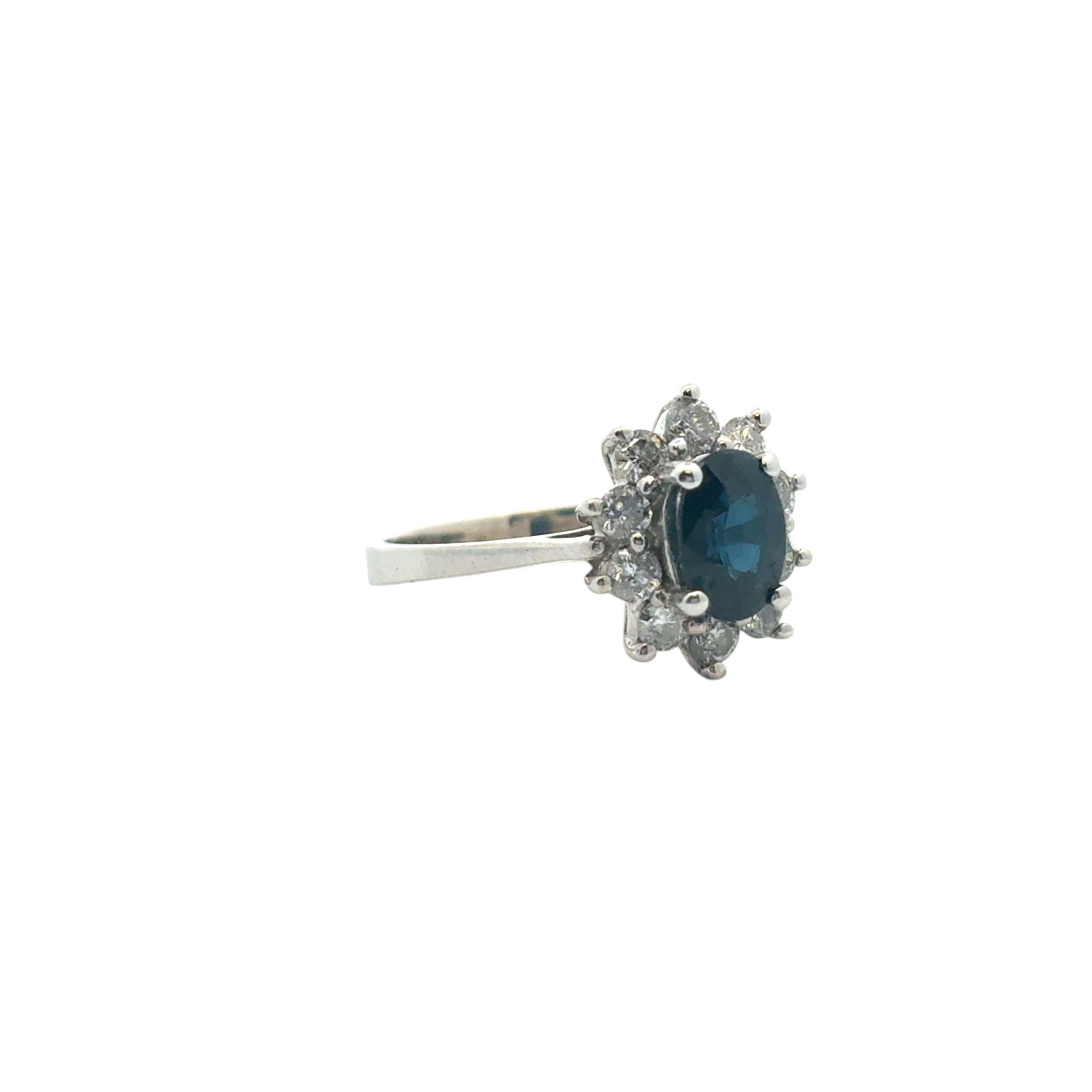 Modern 14k White Gold 0.60ctw Oval Blue Sapphire 0.40ctw Natural Diamond Ring For Sale