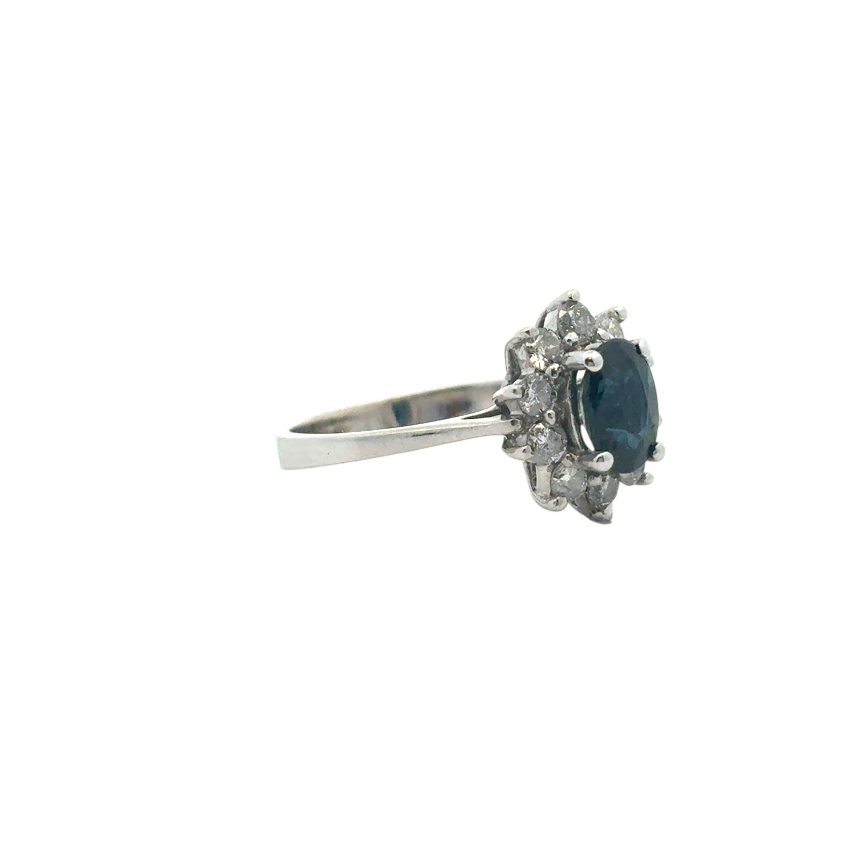 Oval Cut 14k White Gold 0.60ctw Oval Blue Sapphire 0.40ctw Natural Diamond Ring For Sale