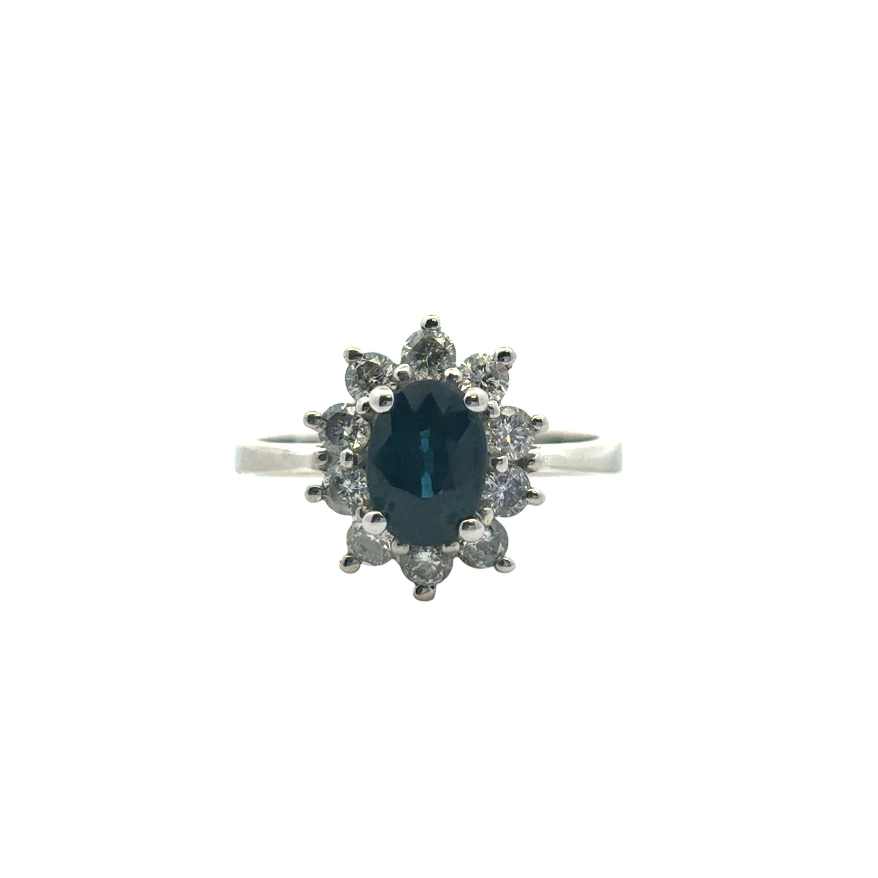 14k White Gold 0.60ctw Oval Blue Sapphire 0.40ctw Natural Diamond Ring For Sale 3
