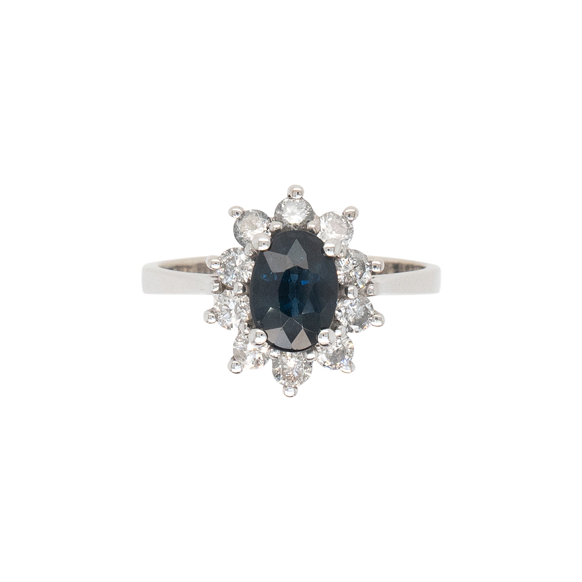 14k White Gold 0.60ctw Oval Blue Sapphire 0.40ctw Natural Diamond Ring For Sale