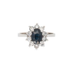 14k White Gold 0.60ctw Oval Blue Sapphire 0.40ctw Natural Diamond Ring