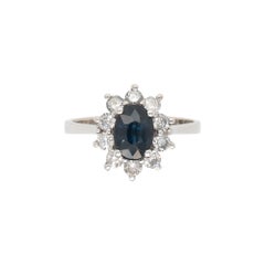 14k White Gold 0.60ctw Oval Sapphire 0.40ctw Natural Diamond Ring