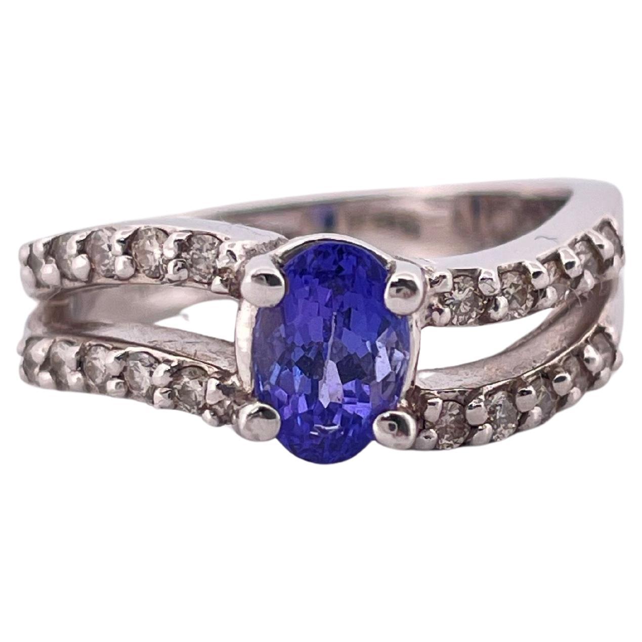 14K Weißgold 0,60ctw Tansanit & 0,40ctw H-I SI1 Diamant Ring