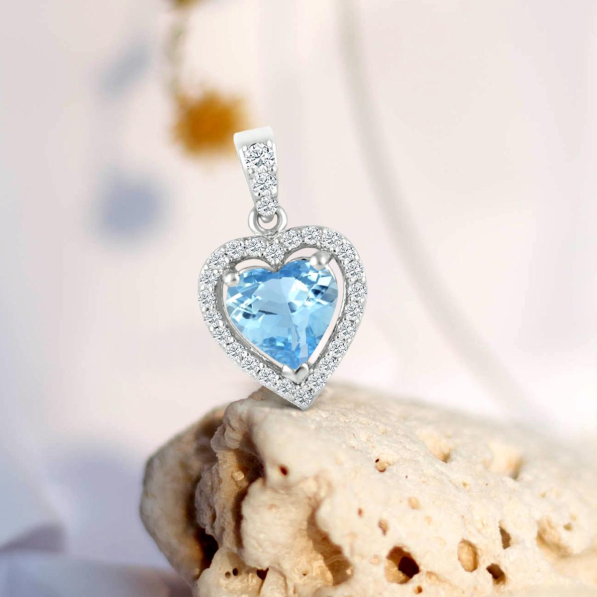 Heart Cut 14k White Gold 0.62cts Aquamarine and Diamond Pendant, Style#TS1267AQP 22068/10 For Sale
