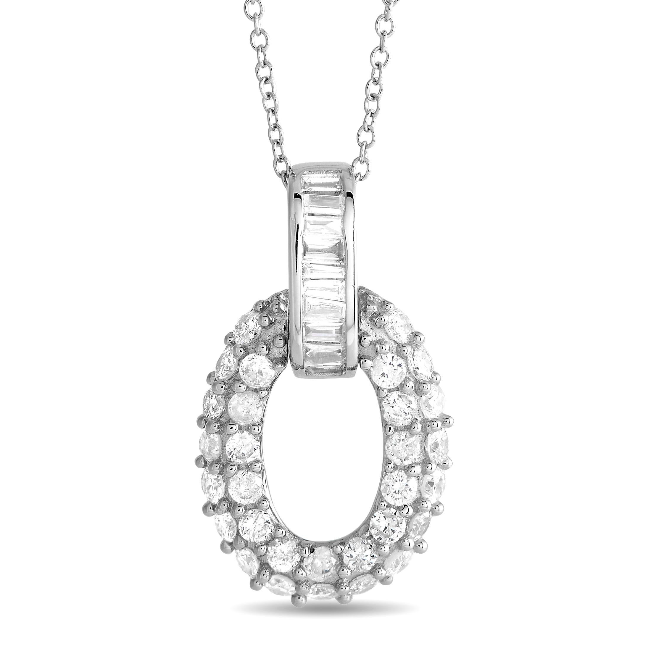 14K White Gold 0.63ct Diamond Oval Necklace In New Condition For Sale In Southampton, PA