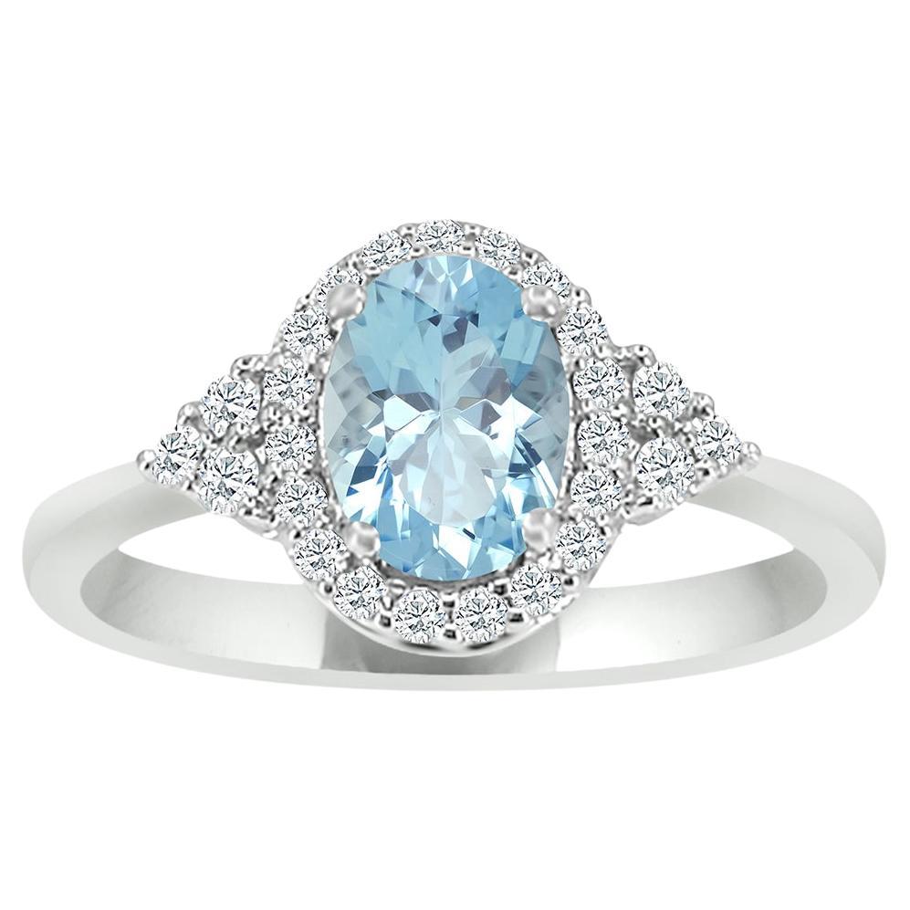 14K White Gold 0.63cts Aquamarine And Diamond Ring. Style# TS1216AQR 21054/3 For Sale