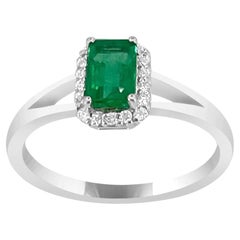 14K White Gold 0.64cts Emerald and Diamond Ring, Style# TS1116R