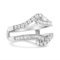 14K White Gold 0.65 Carat Round and Baguette Diamond Enhancer Wrap Ring
