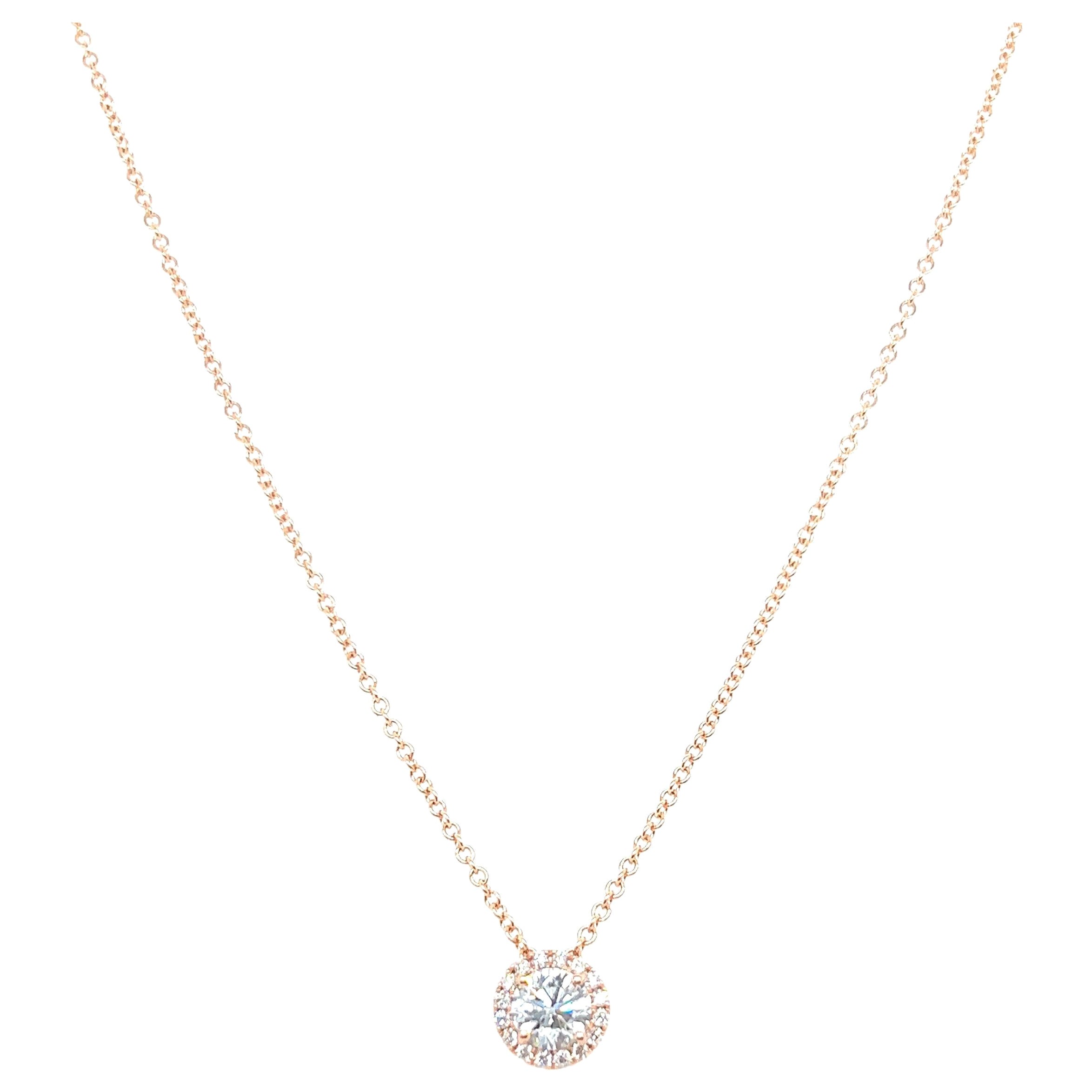 14 Karat Weißgold 0,65 Karat Diamant im Rundschliff Solitär Anhänger Halskette