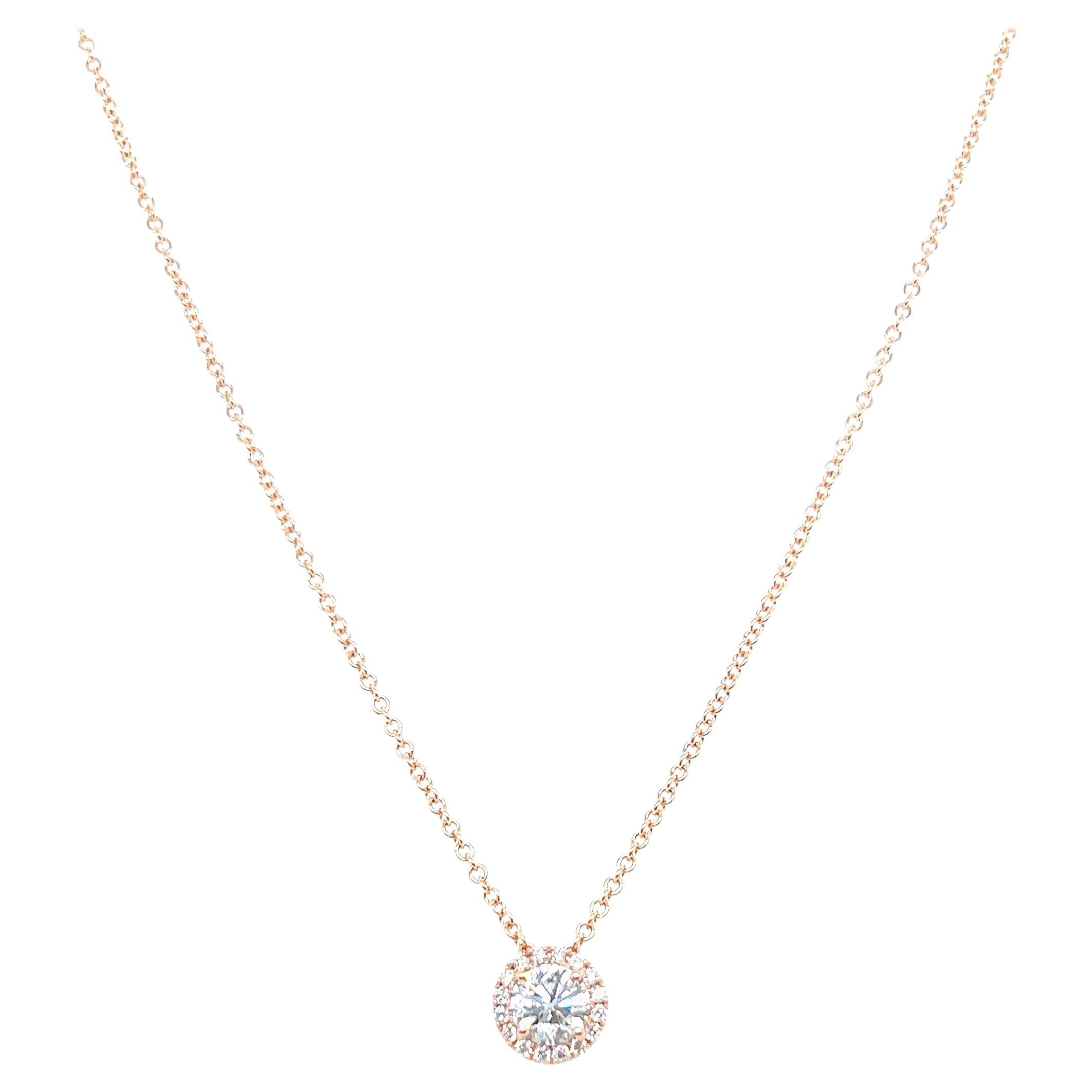 14 Karat Weißgold 0,65 Karat Diamant im Rundschliff Solitär Anhänger Halskette