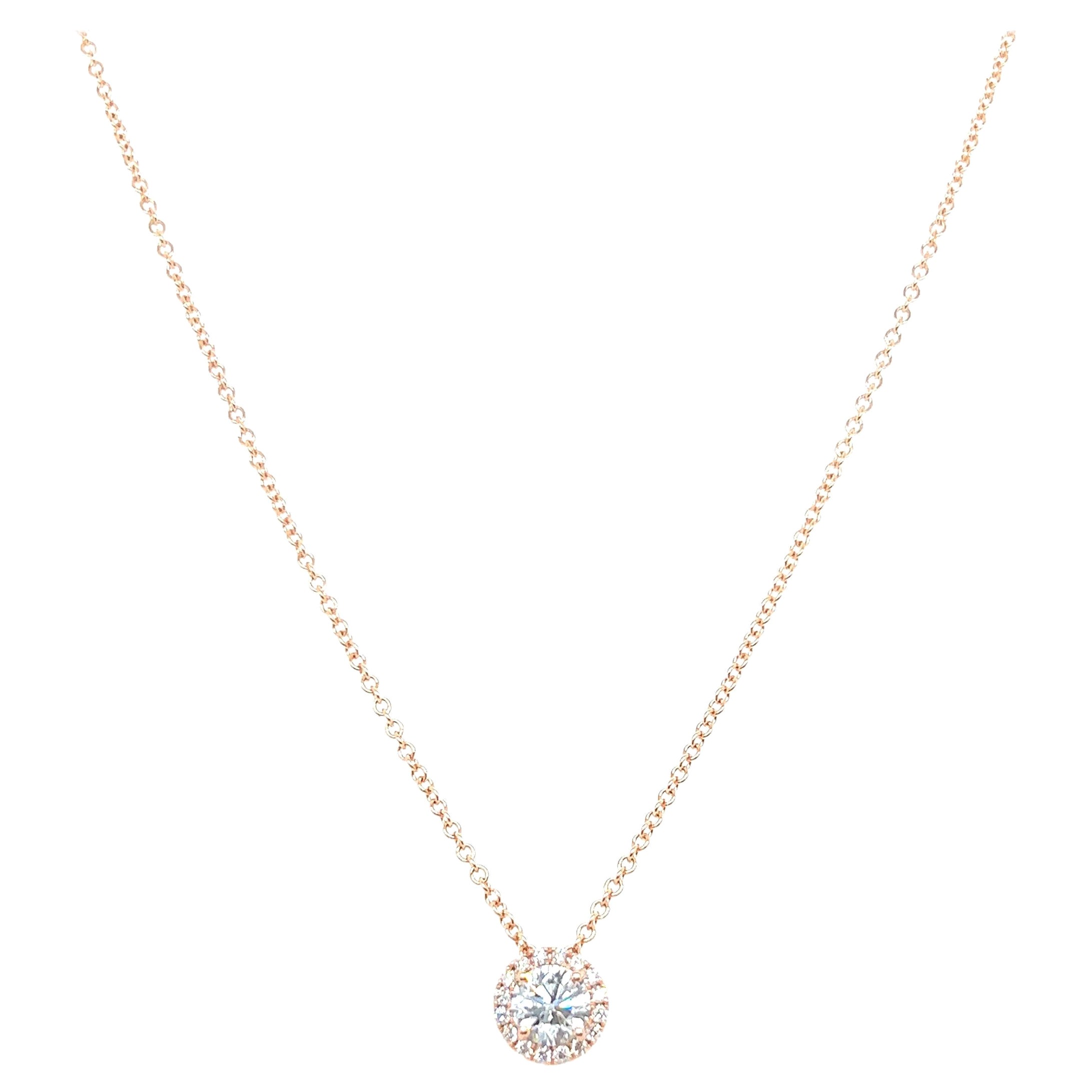 14k Weißgold 0,65 Karat Diamant im Rundschliff Solitär-Anhänger Halskette
