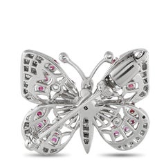 14K White Gold 0.65ct Diamond and Ruby Butterfly Brooch