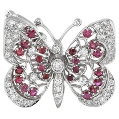 14K White Gold 0.65ct Diamond and Ruby Butterfly Brooch 14K White Gold 0.65ct Diamond and Ruby Butterfly Brooch